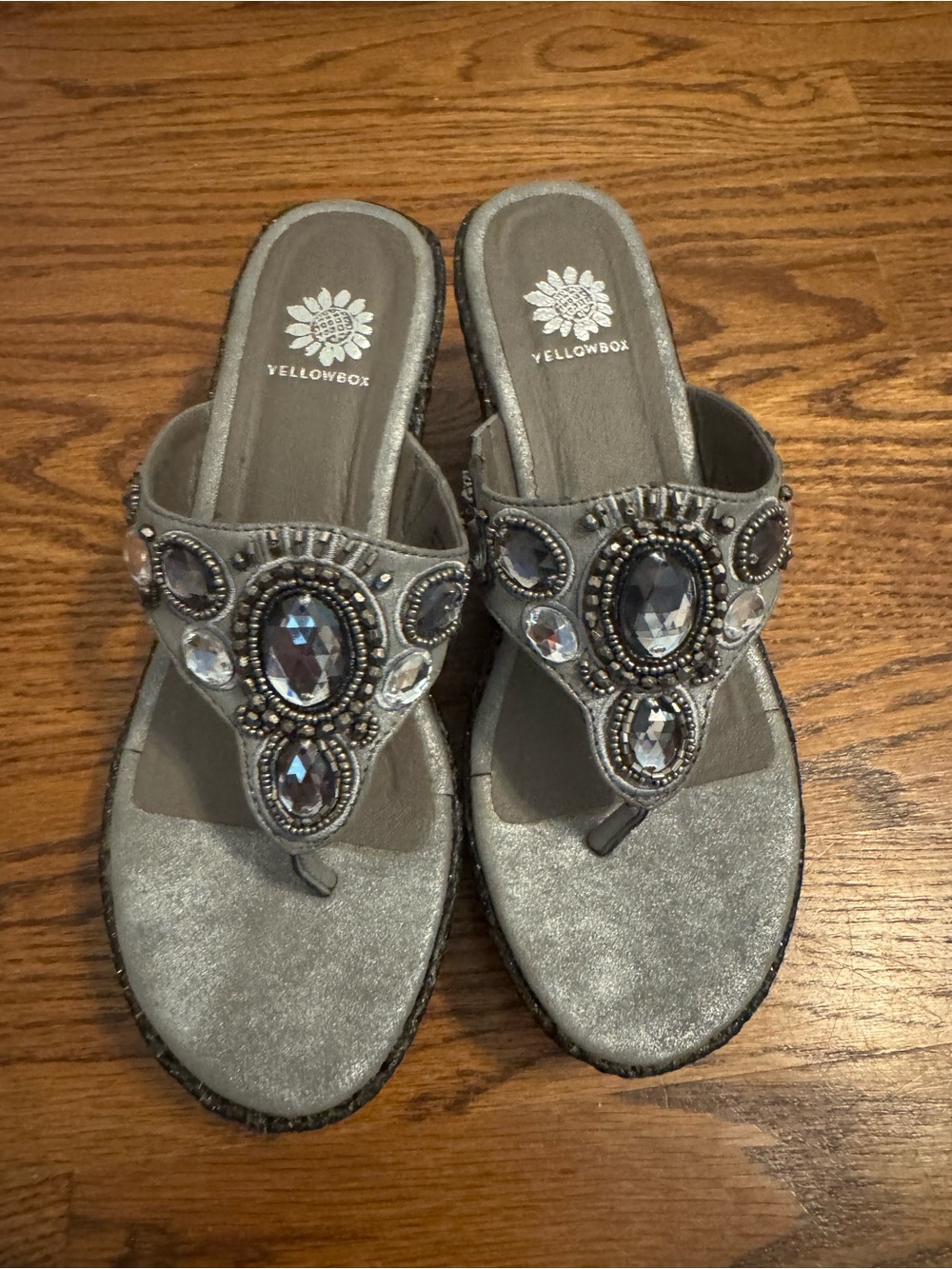Yellow Box Silver Jeweled Thong Sandals